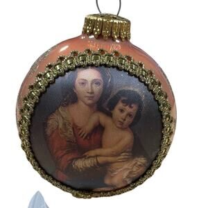 Masters on Silk Virgin and Child By Murillo Christmas Ornament #A310 EUC